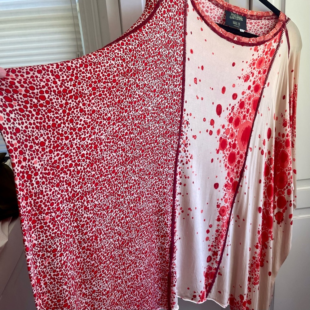 Jean Paul Gaultier Red and Cream Artistic Poncho Top
